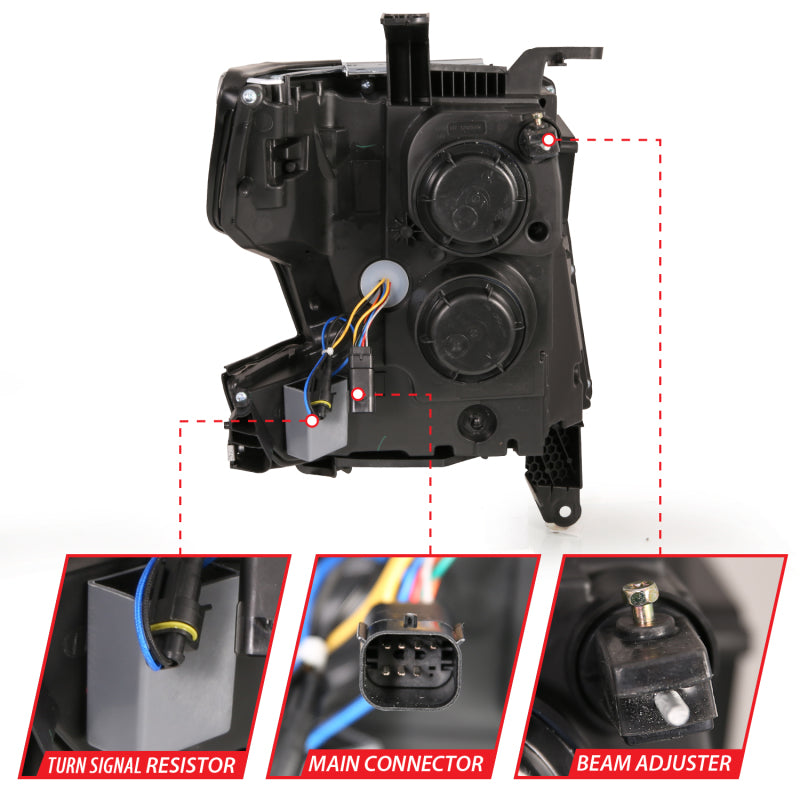 ANZO 15-20 Chevy Tahoe/Suburban Phares de style barre lumineuse à LED Noir avec séquentiel avec DRL avec ambre