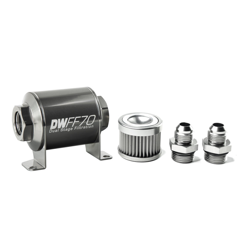 Kit de boîtier de filtre à carburant universel en acier inoxydable DeatschWerks 8AN 10 microns en ligne (70mm)