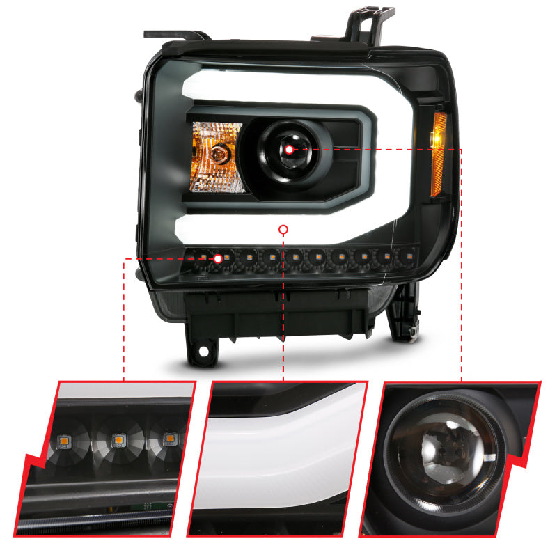 ANZO GMC SIERRA 1500 14-15 2500H/15-19 Projecteur Phare Plank Style Noir avec Switchback (Halogène)