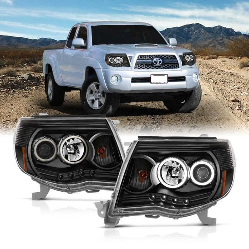Phares de projecteur ANZO 2005-2011 Toyota Tacoma avec halo noir