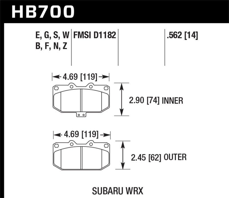 Plaquettes de frein de course avant Hawk DTC-60 pour Subaru Impreza WRX 06-07