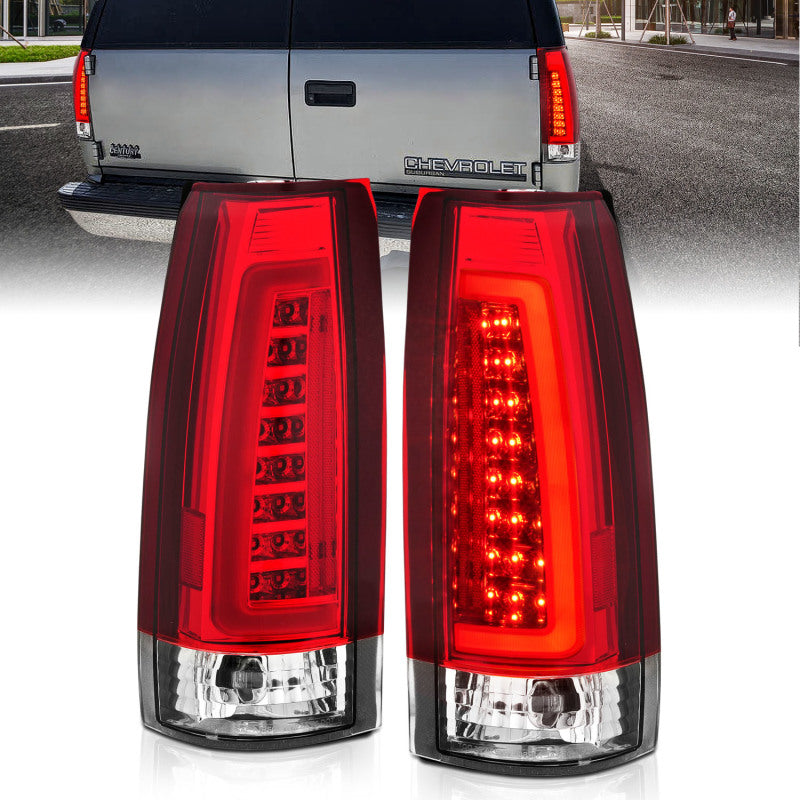 ANZO 1999-2000 Cadillac Escalade Feux arrière LED Boîtier chromé Rouge/paire de lentilles transparentes