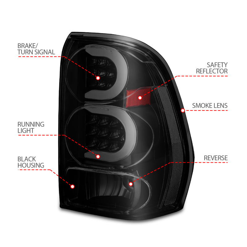 ANZO 2002-2009 Chevrolet Trailblazer LED feux arrière avec barre lumineuse boîtier noir lentille fumée