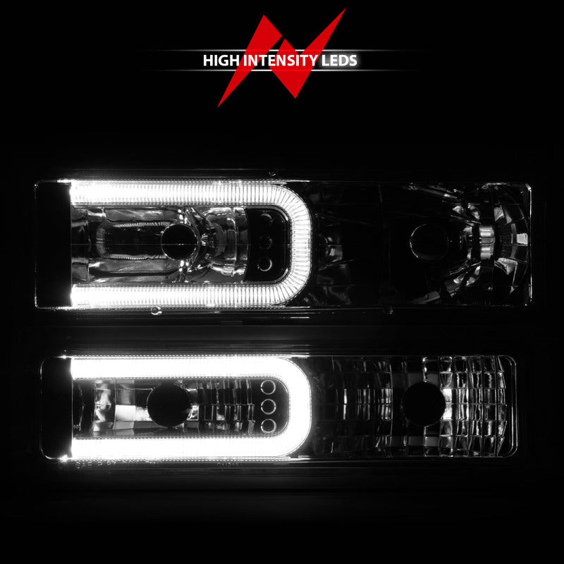 ANZO 88-98 Chevrolet C1500 Phares en cristal avec barre lumineuse Boîtier chromé avec marqueurs latéraux de signal 8 pièces