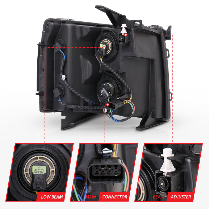 ANZO 2007-2013 Chevrolet Silverado Cristal Phares Noir