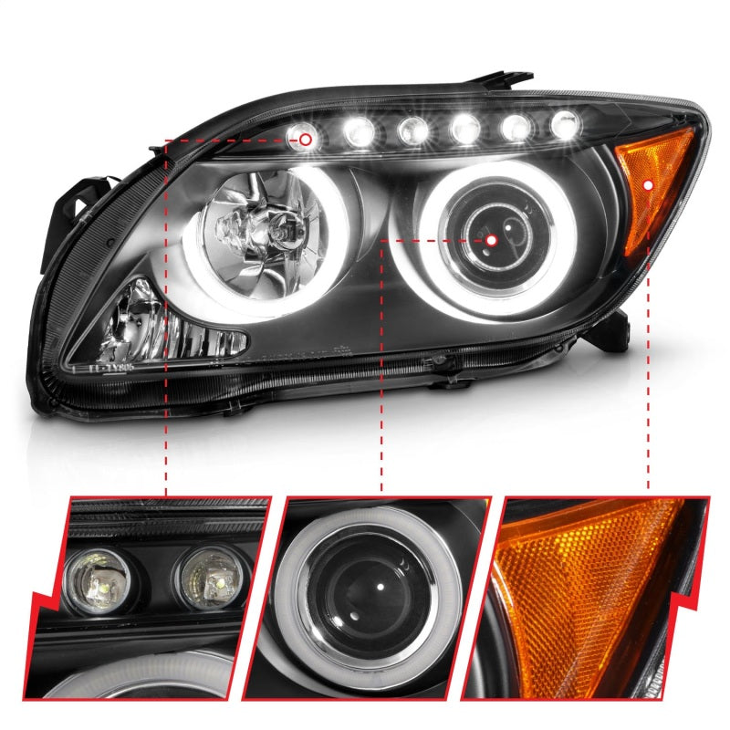 Phares de projecteur ANZO 2005-2010 Scion TC avec halo noir (CCFL)