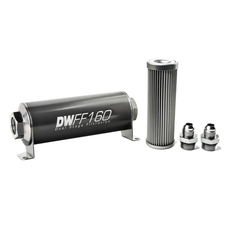Kit de boîtier de filtre à carburant universel en ligne DeatschWerks en acier inoxydable 8AN 10 microns (160 mm)