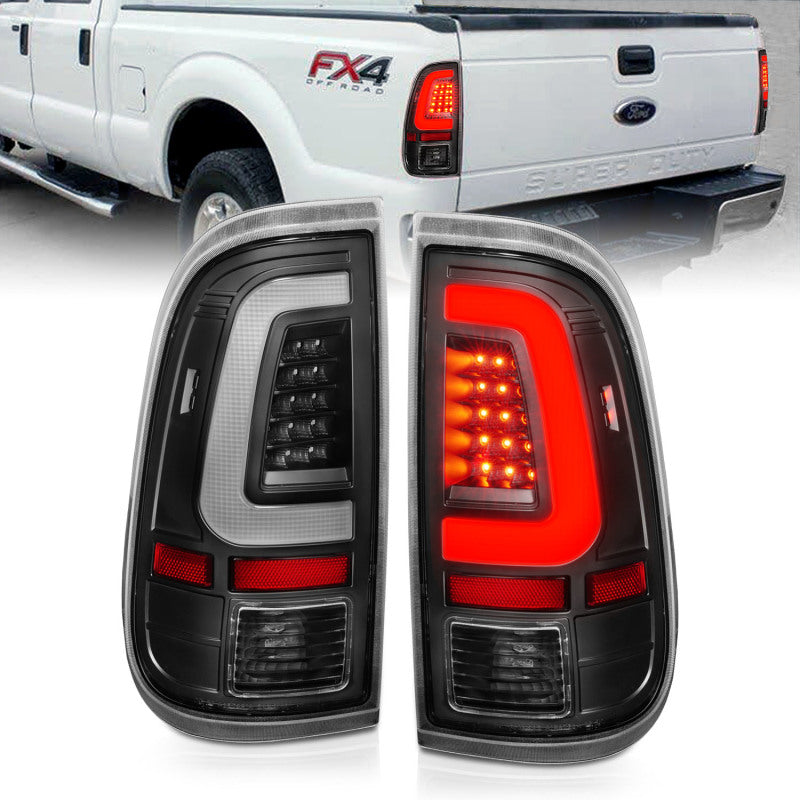 ANZO 2008-2016 Ford F-250 Feux arrière LED Boîtier noir Lentille transparente (paire)