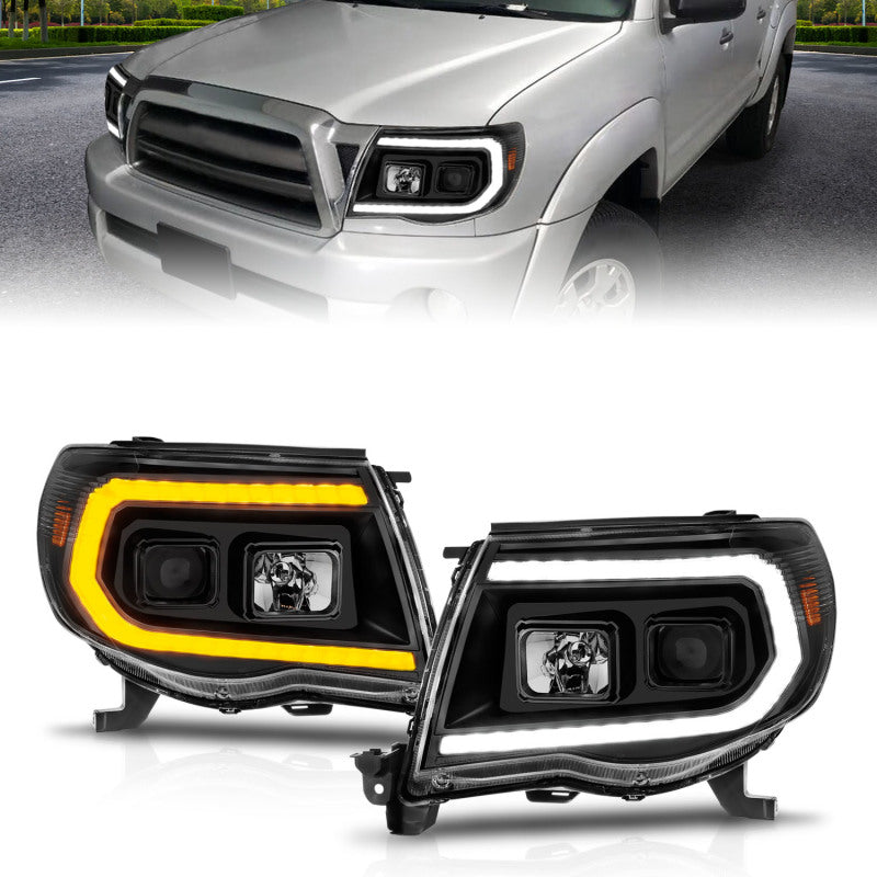 ANZO 05-11 Phares de projecteur Toyota Tacoma avec boîtier noir Switchback de barre lumineuse
