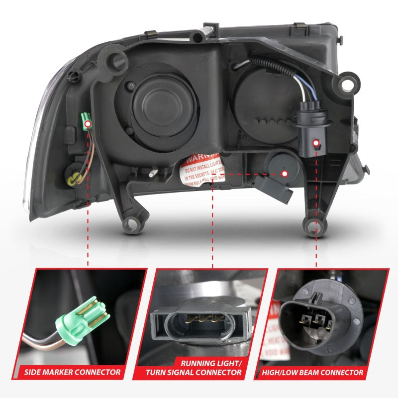 ANZO 97-04 Ensemble de phares Dodge Dakota/Durango Crystal avec barre lumineuse boîtier noir