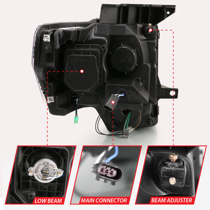 ANZO 2009-2013 Ford F-150 Barre lumineuse de projecteur G4 Switchback HL Noir Ambre