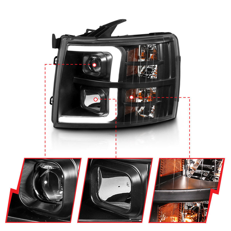 ANZO 07-13 Phares de projecteur Chevrolet Silverado 3500 - Ambre noir
