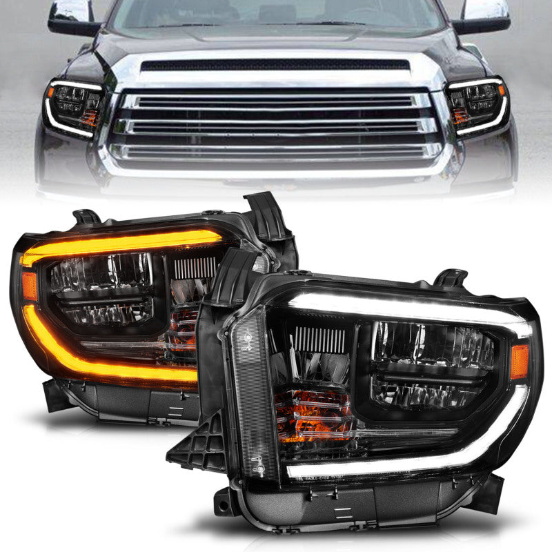 ANZO 2014-2021 Toyota Tundra Phares en cristal à LED avec boîtier noir Switchback avec DRL