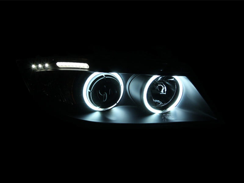 ANZO 2006-2008 BMW Série 3 E90-E91 Phares de projecteur avec Halo avec barre LED Noir (CCFL)