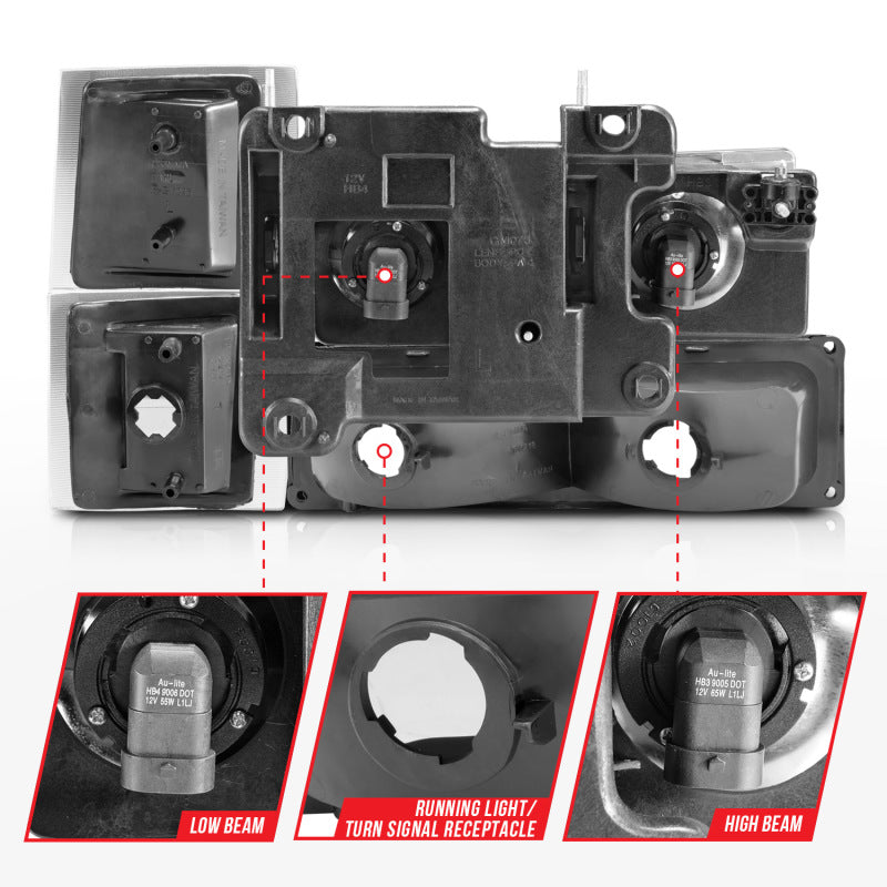 ANZO 88-98 Chevrolet C1500 Phares Cristal Noir