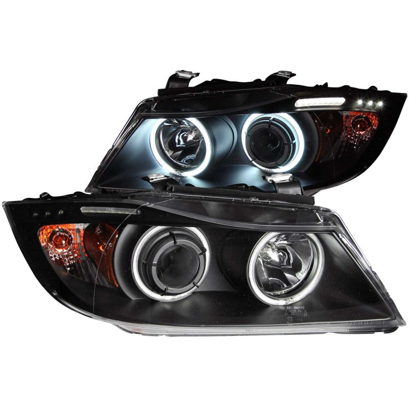 ANZO 2006-2008 BMW Série 3 E90-E91 Phares de projecteur avec Halo avec barre LED Noir (CCFL)