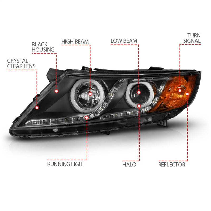 Phares de projecteur ANZO 2011-2013 Kia Optima avec halo noir (CCFL)