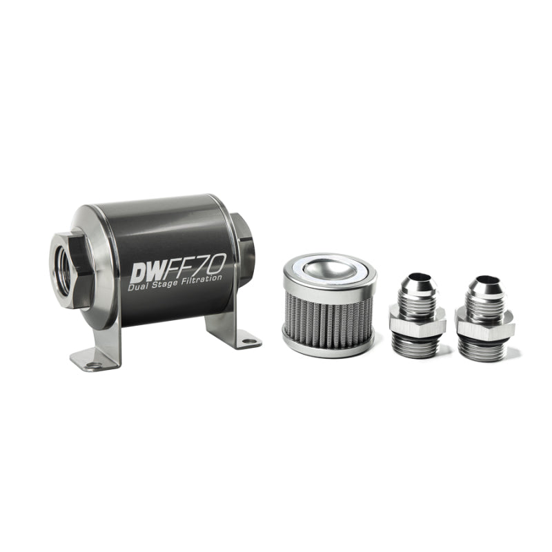 Kit de boîtier de filtre à carburant universel en acier inoxydable DeatschWerks 8AN 10 microns en ligne (70mm)