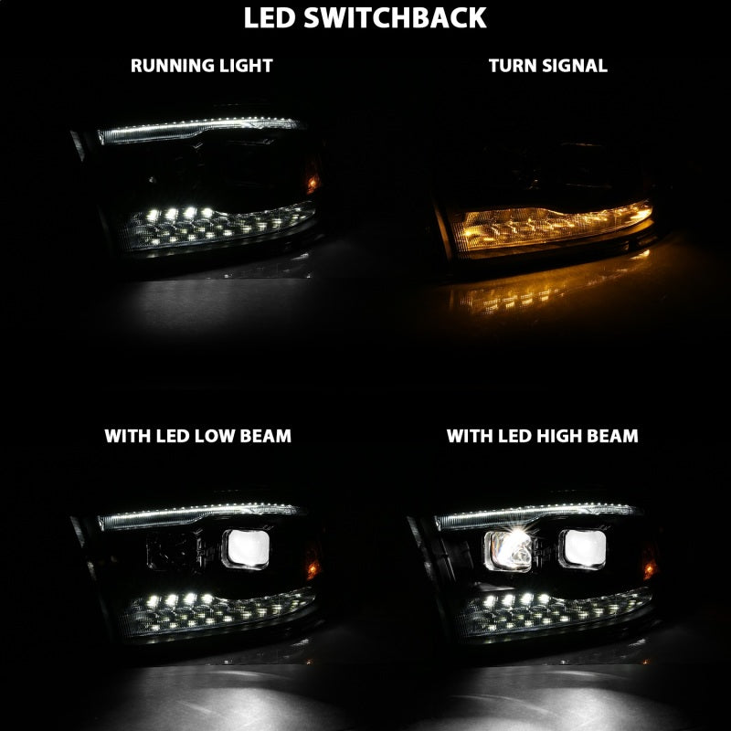 ANZO 2009-2018 Dodge Ram 1500 Projecteur LED Style planche Switchback HL Halo Noir Ambre (Style OE)