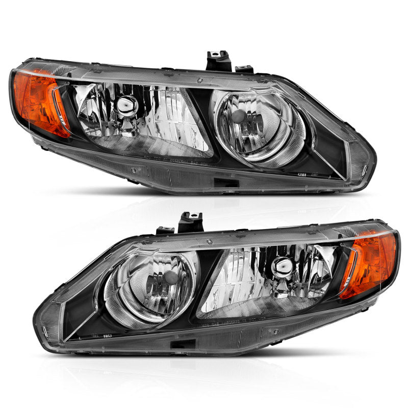 ANZO 2006-2011 Honda Civic 4 portes Phare en cristal Noir Ambre (remplacement OE)