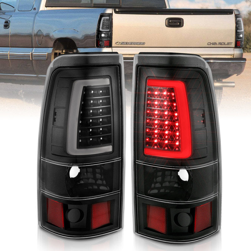 ANZO 1999-2002 Chevy Silverado 1500 Feux arrière LED style planche Noir avec lentille transparente