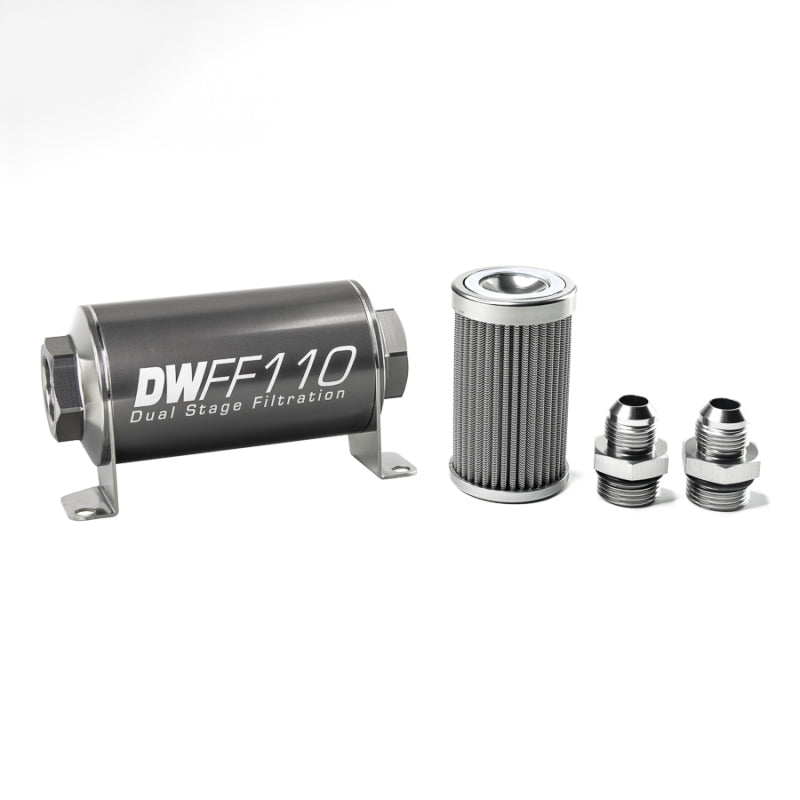 Kit de boîtier de filtre à carburant universel en acier inoxydable DeatschWerks 8AN 100 microns (110mm)