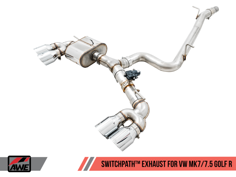 AWE Tuning Volkswagen Golf R MK7.5 Échappement SwitchPath avec embouts en argent chromé 102 mm