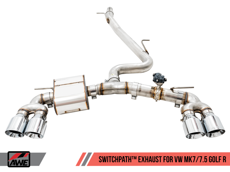 AWE Tuning Volkswagen Golf R MK7.5 Échappement SwitchPath avec embouts en argent chromé 102 mm