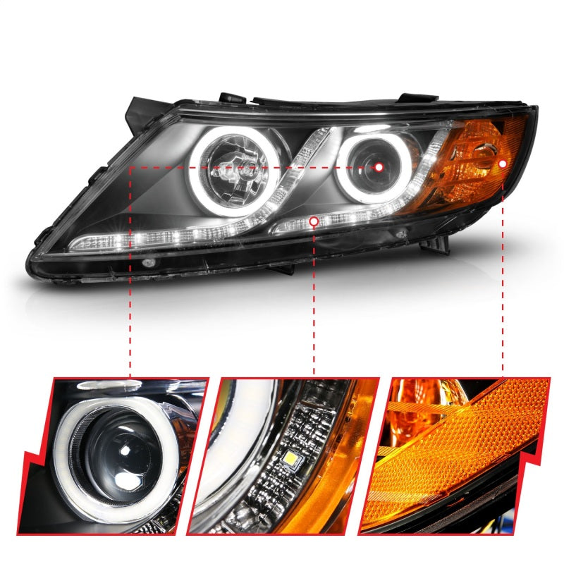 Phares de projecteur ANZO 2011-2013 Kia Optima avec halo noir (CCFL)