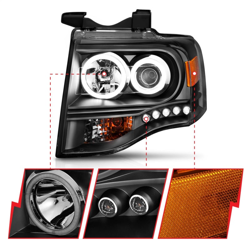 Phares de projecteur Ford Expedition ANZO 2007-2014 avec halo noir