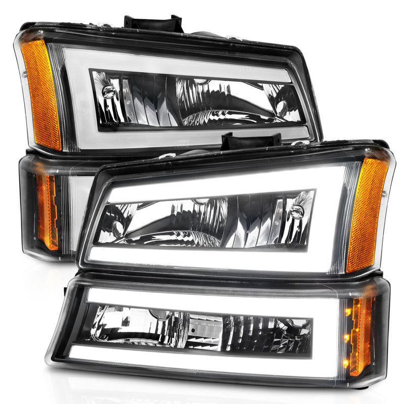ANZO 2003-2006 Chevrolet Silverado 1500 Phares en cristal avec boîtier noir pour barre lumineuse