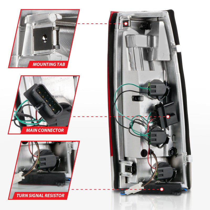 ANZO 1999-2000 Cadillac Escalade Feux arrière LED Boîtier chromé Rouge/paire de lentilles transparentes