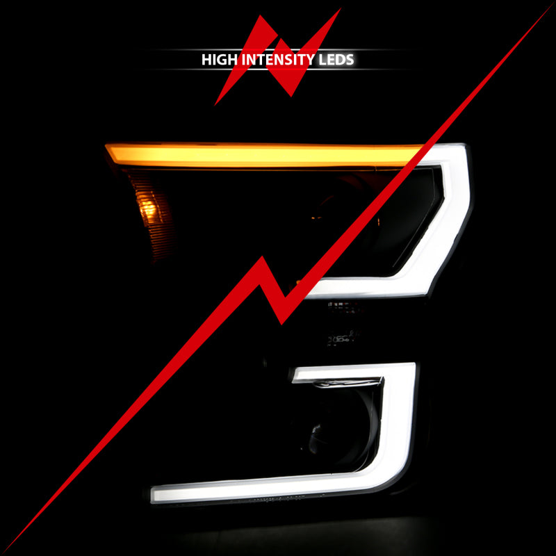 Phares de projecteur ANZO 2015-2017 Ford F-150 avec commutateur de style planche noir avec ambre