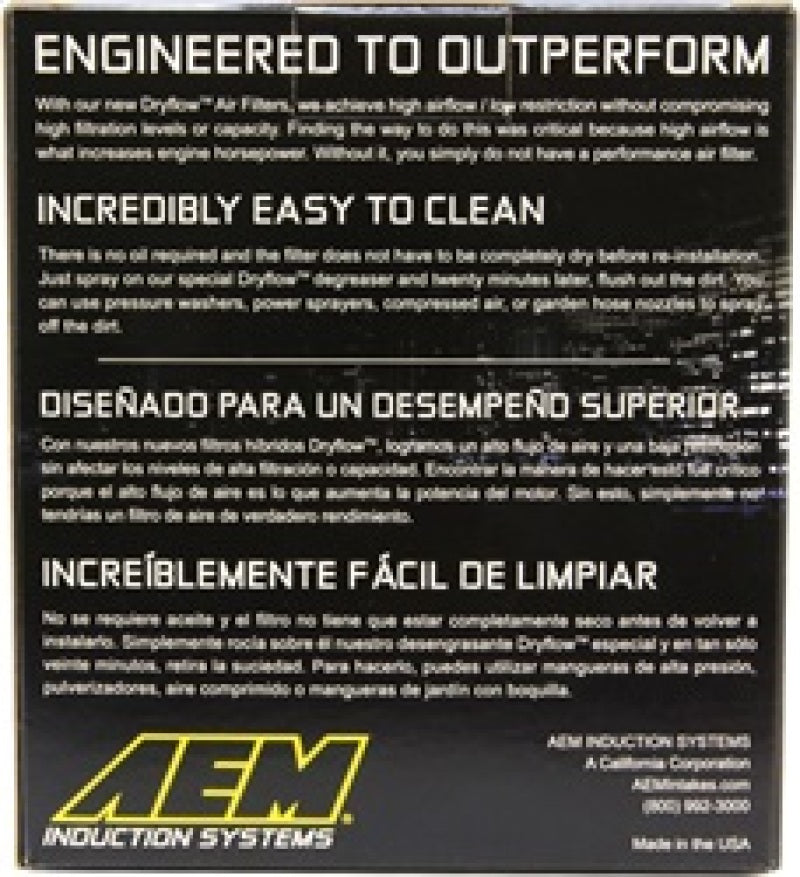 AEM Air Filter, 3inFLG/ 5inOD/ 6-1/2inH Dry Flow