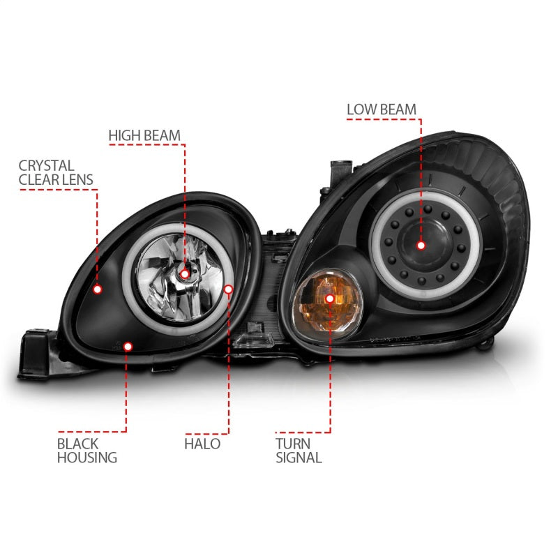 ANZO 1998-2005 Phares de projecteur Lexus Gs300 avec halo noir
