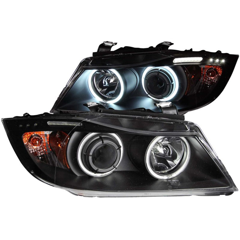 ANZO 2006-2008 BMW Série 3 E90-E91 Phares de projecteur avec Halo avec barre LED Noir (CCFL)