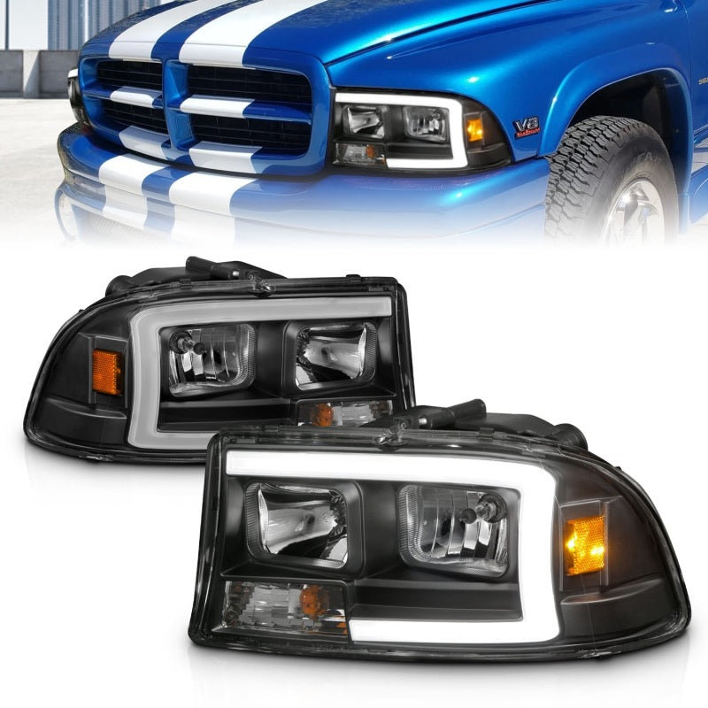 ANZO 97-04 Ensemble de phares Dodge Dakota/Durango Crystal avec barre lumineuse boîtier noir