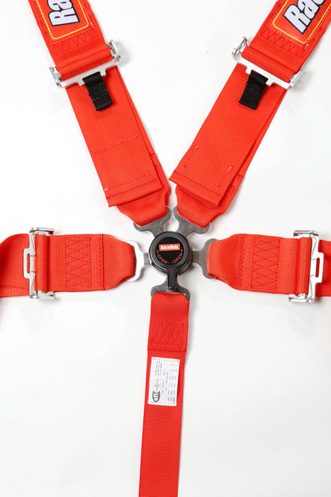 741011 RaceQuip Camlock 5 Point Auto Racing Harness Set, Pull-Down Lap, SFI 16.1 Seat Belt Set, Red