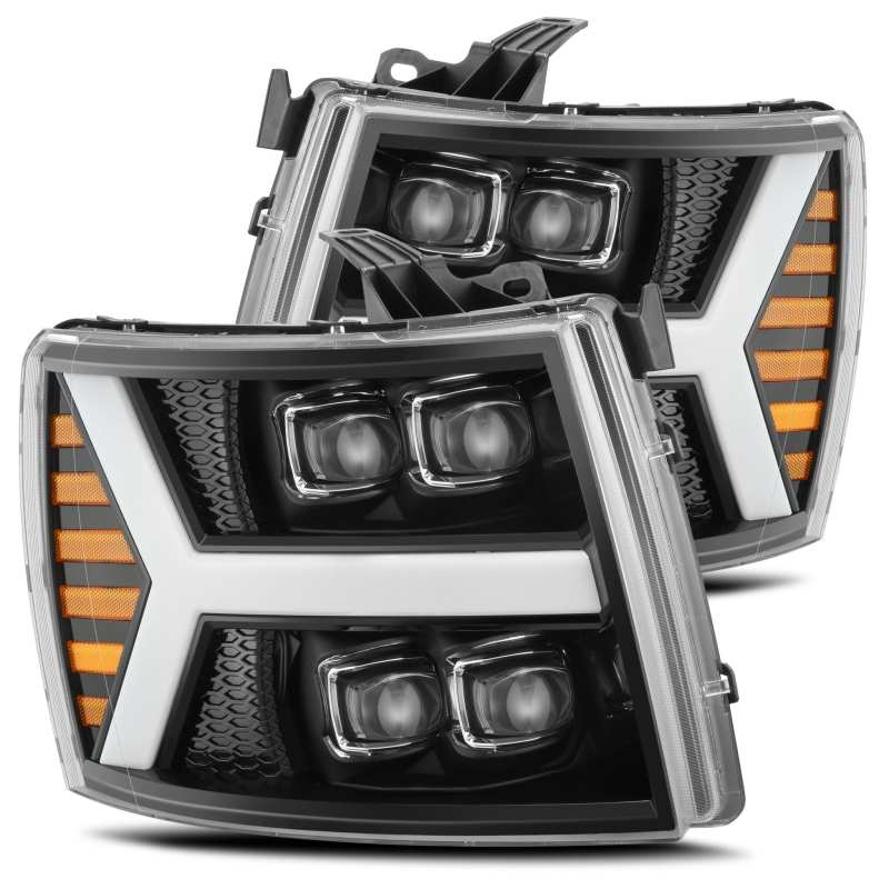 AlphaRex 07-13 Chevy 1500HD NOVA Phares LED Proj style planche noir brillant avec lumière active/signal Seq