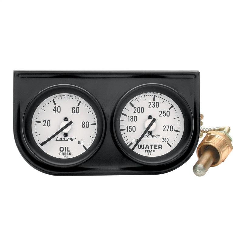Autometer AutoGage Console à deux jauges 2-1/16in Mech 0-100 PSI Oil Press/100-280 Deg Water Temp-Black