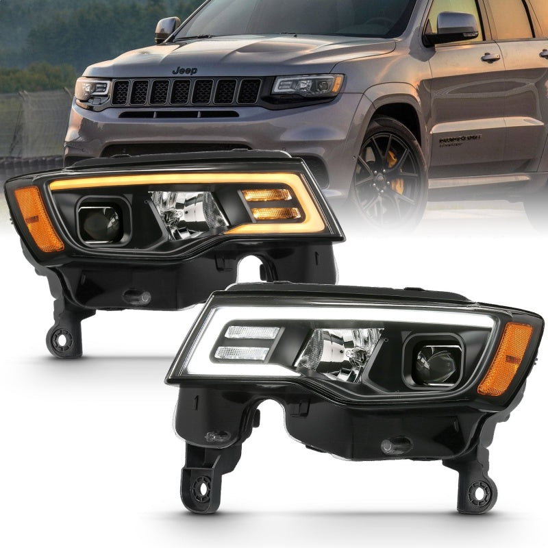 Phares de projecteur ANZO 2017-2018 Jeep Grand Cherokee avec commutateur de style planche - Noir avec ambre