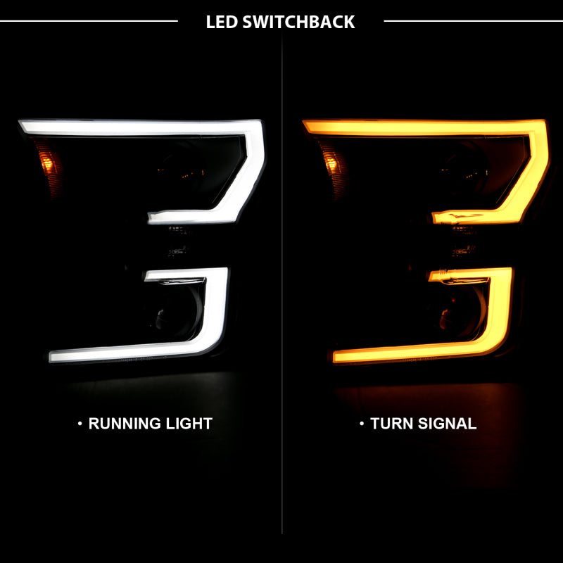 Phares de projecteur ANZO 2015-2017 Ford F-150 avec commutateur de style planche noir avec ambre