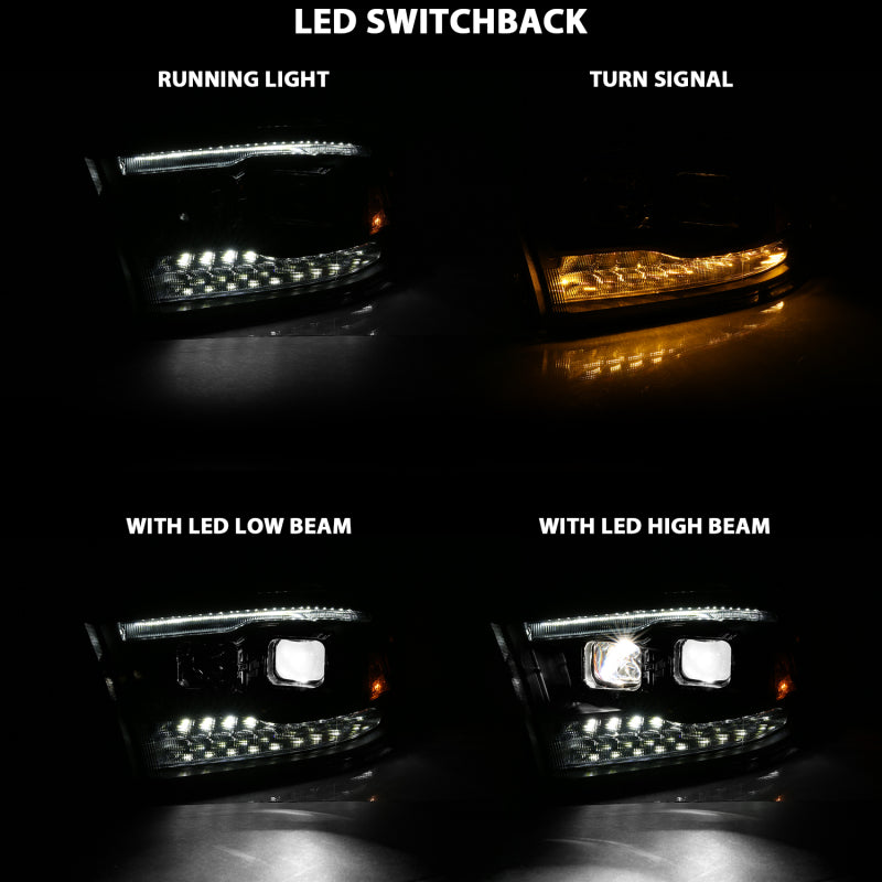 ANZO 2009-2018 Dodge Ram 1500 Projecteur LED Style planche Switchback HL Halo Noir Ambre (Style OE)