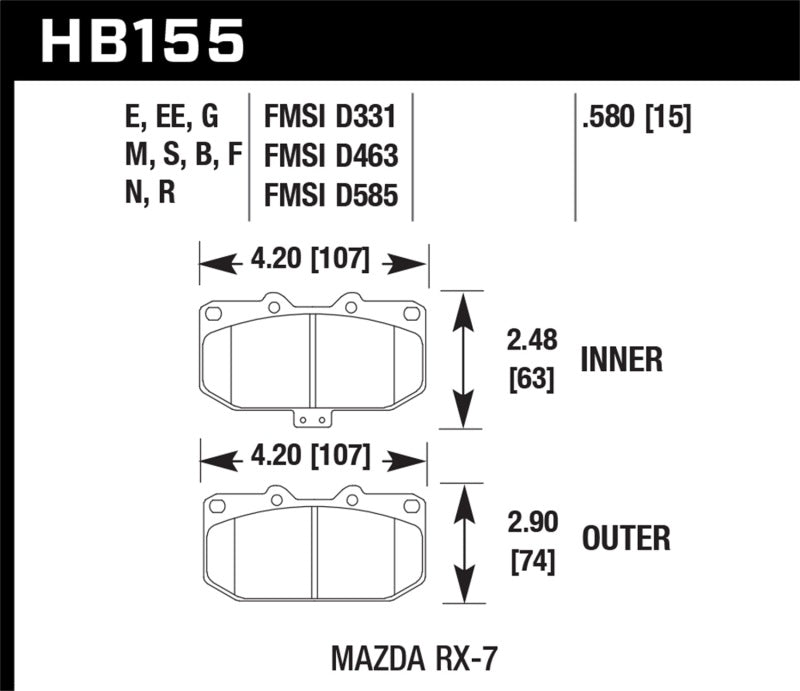 Plaquettes de frein avant Hawk HPS 5.0 pour Mazda RX-7 GXL 1990-1990 (avec suspension réglable électriquement)