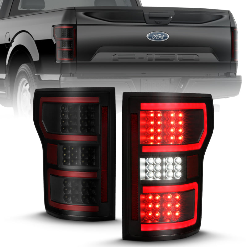 ANZO 18-19 Ford F-150 Feu arrière LED Boîtier noir Lentille transparente Barre lumineuse rouge avec séquentiel