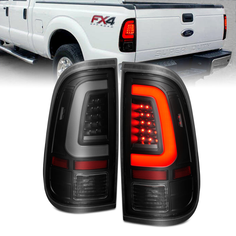 ANZO 2008-2016 Ford F-250 Queue LED avec barre lumineuse Boîtier noir Lentille fumée
