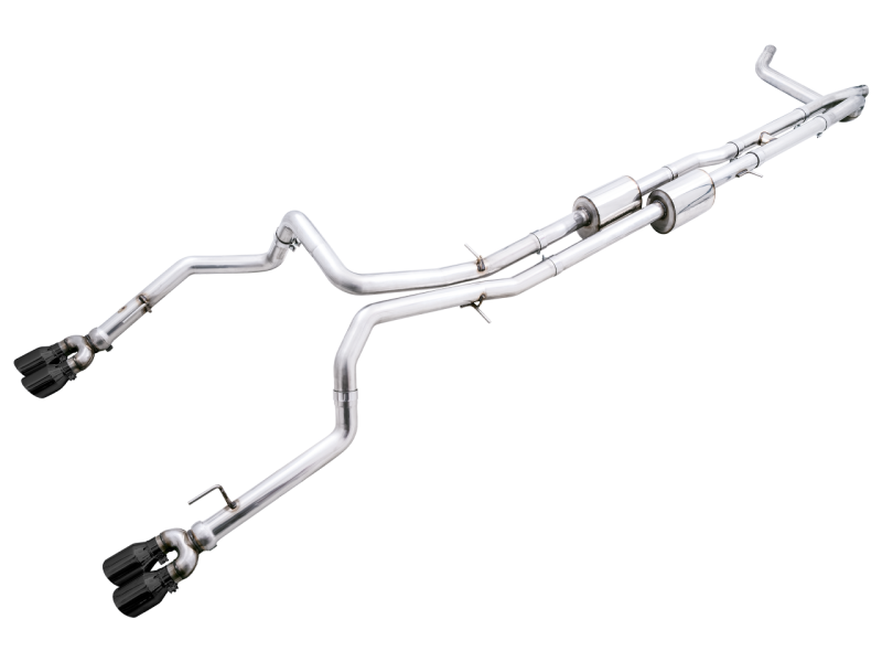 AWE Tuning 22-23 GMC Sierra 1500 AT4X 6.2L 0FG Catback Split Dual (pare-chocs plat) - Pointes noires diamant