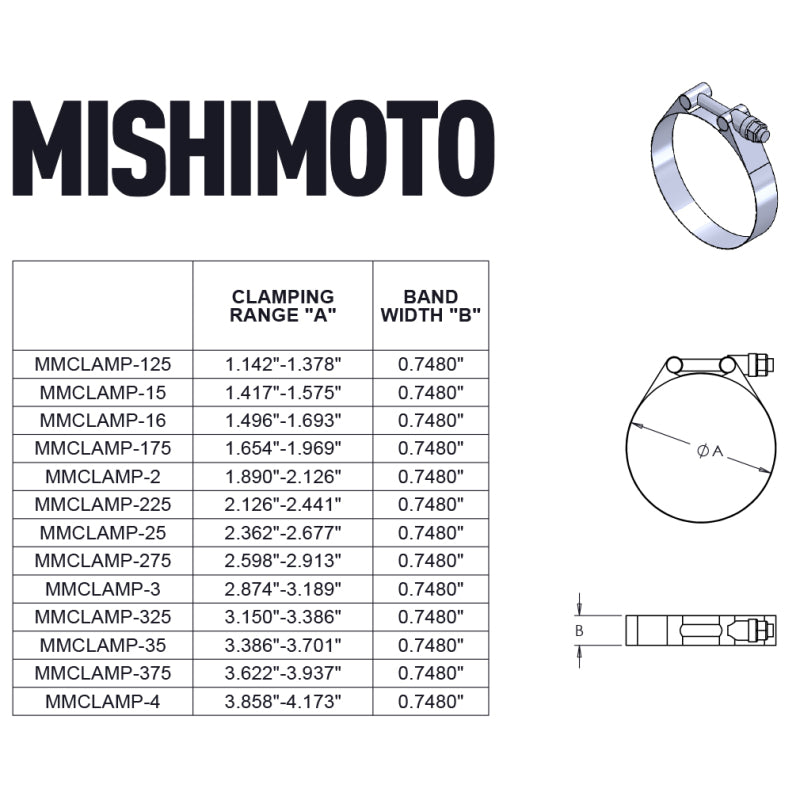 Colliers de serrage en T en acier inoxydable Mishimoto de 2,25 pouces