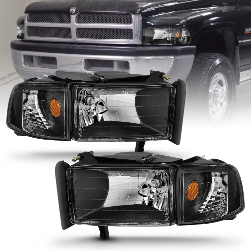 ANZO 1994-2001 Phares en cristal Dodge Ram Noir
