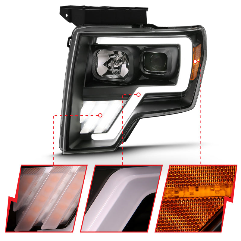 ANZO 2009-2013 Ford F-150 Barre lumineuse de projecteur G4 Switchback HL Noir Ambre